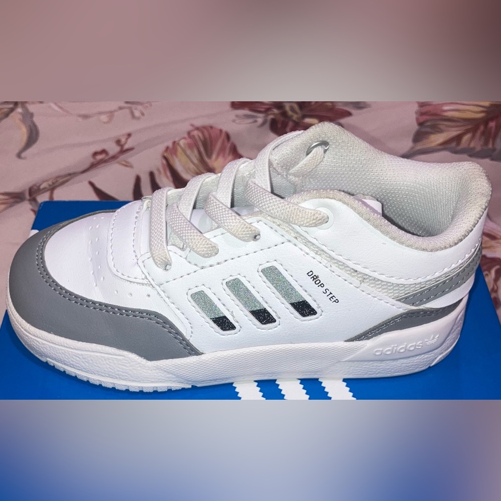 Adidas Kids Drop Step Low White and Gray Sneakers
